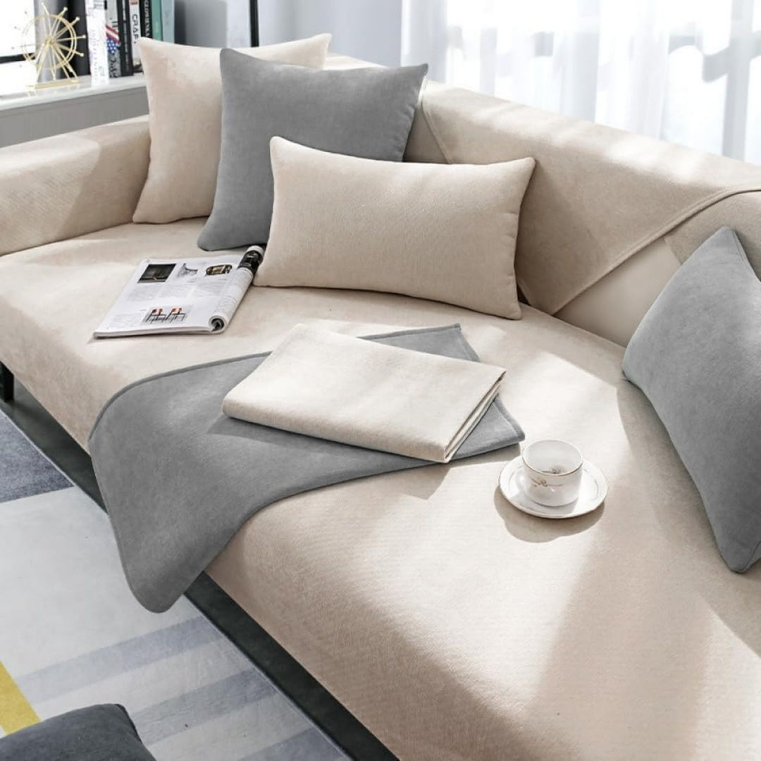Divano da soggiorno Copridivano Fodere Coprifuton Ciniglia Fodera beige