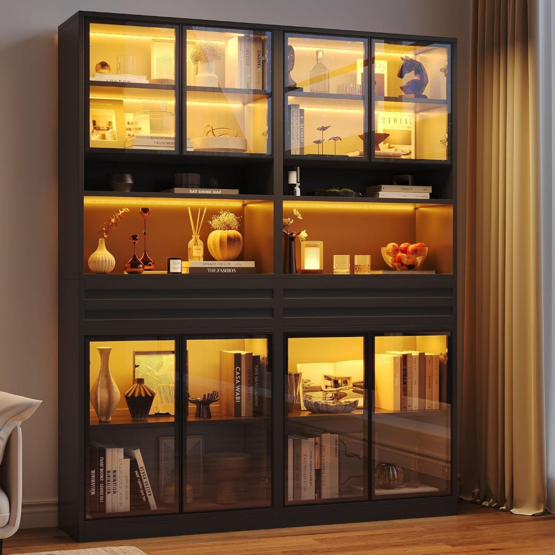 Vetrina contenitore con cassetti con illuminazione LED nero