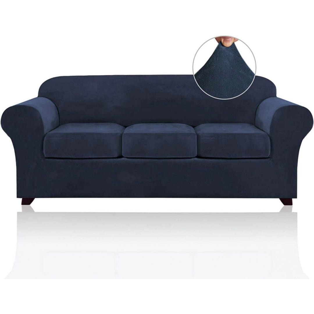 Seduta imbottita con braccioli rivestimento in velluto blu