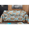 Seduta imbottita blu con ante stile vintage