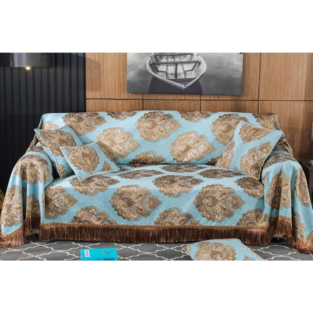 Seduta imbottita blu con ante stile vintage