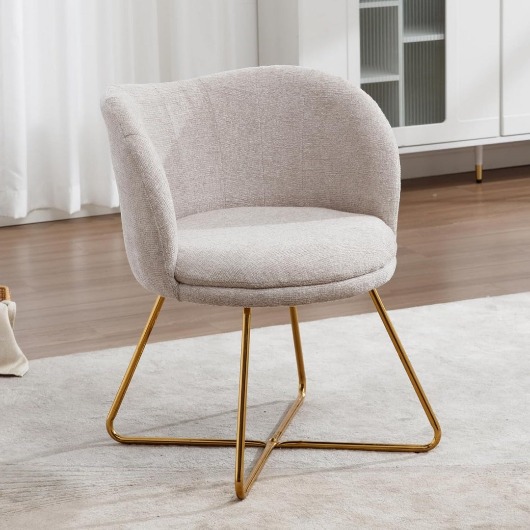 Poltrona confortevole struttura in metallo rivestimento in tessuto beige