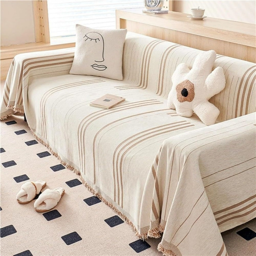 Seduta imbottita con ante rivestimento in tessuto beige