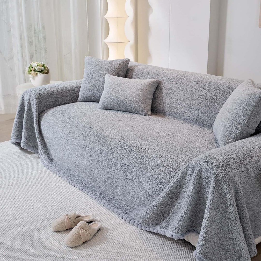 Divano da soggiorno Copridivano pile Sherpa, divano cuscini, grigio